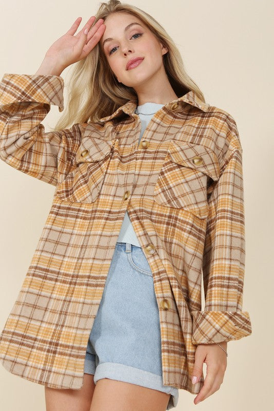 Pumpkin Spice Plaid Shacket with Pockets