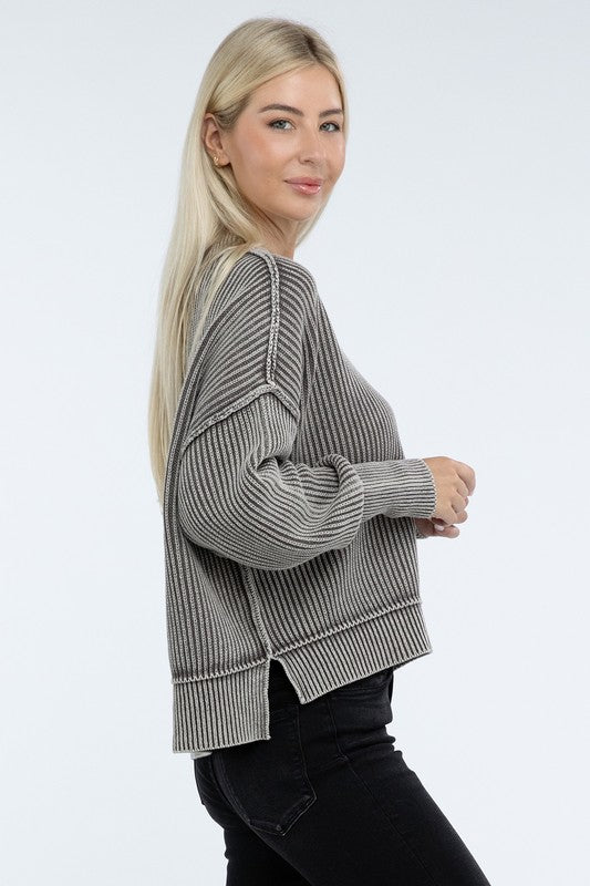 90's Babe Washed Side Slit Oversized Cropped Sweater