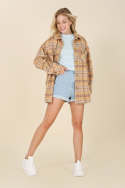 Pumpkin Spice Plaid Shacket with Pockets