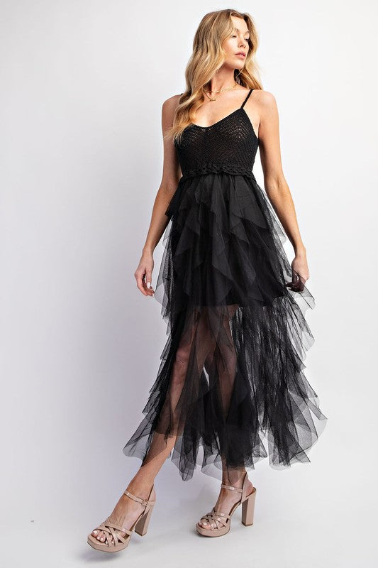 Lovely Lady Tulle Midi Crochet Dress