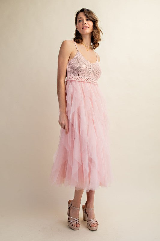 Lovely Lady Tulle Midi Crochet Dress