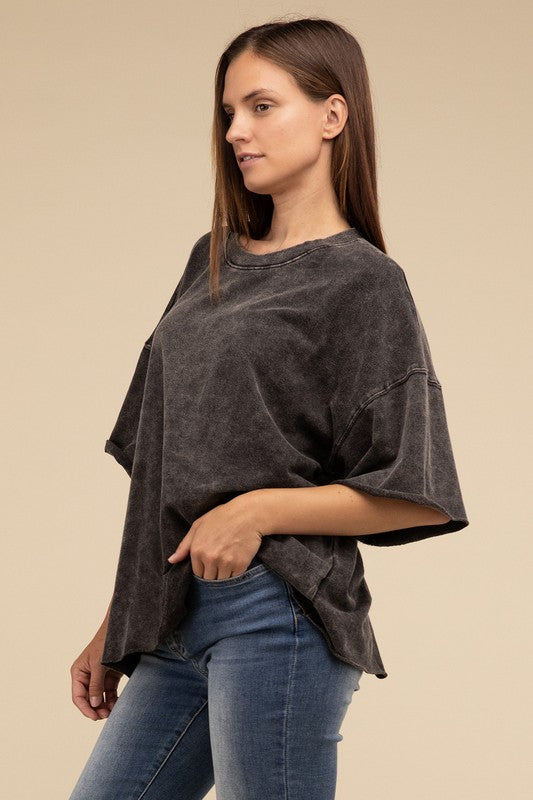 The Luna French Terry Washed Drop Shoulder Short Sleeve Top