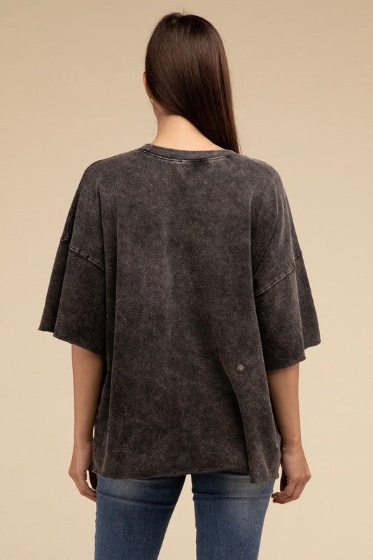 The Luna French Terry Washed Drop Shoulder Short Sleeve Top