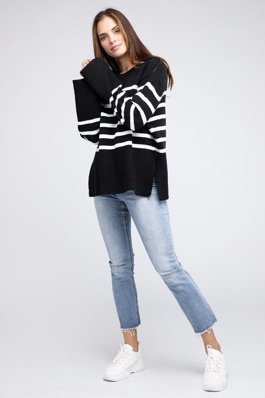 Hey Pumpkin Ribbed Hem Stripe Sweater