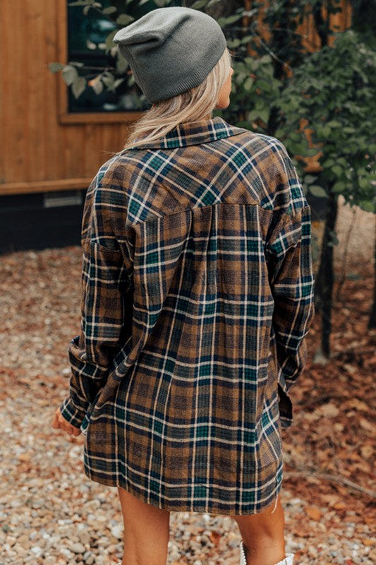 Autumn Leaves Plaid Print Button Down Shacket