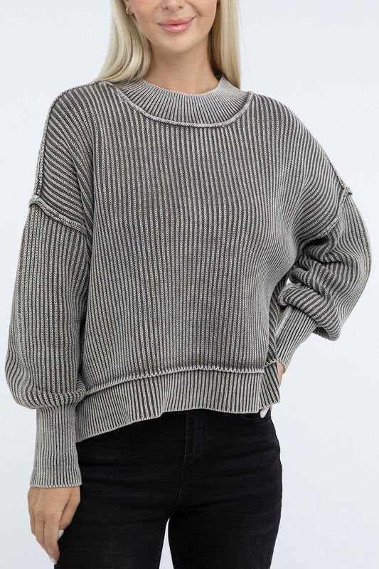 90's Babe Washed Side Slit Oversized Cropped Sweater