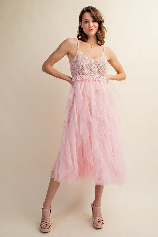 Lovely Lady Tulle Midi Crochet Dress