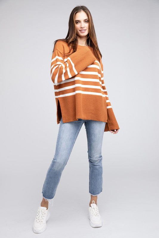 Hey Pumpkin Ribbed Hem Stripe Sweater