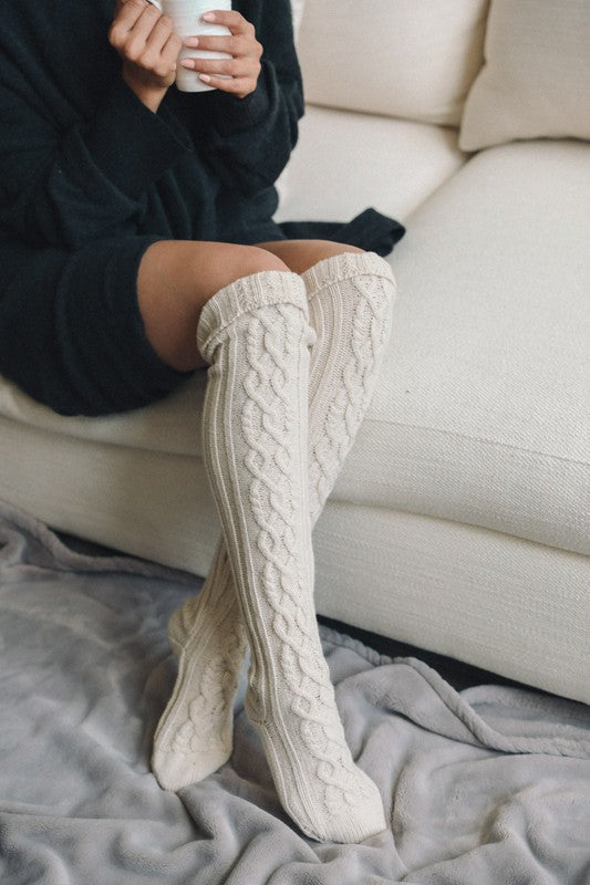 Winter Wonderland Knit Knee High Cable Knit Socks