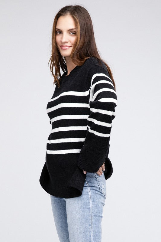 Hey Pumpkin Ribbed Hem Stripe Sweater