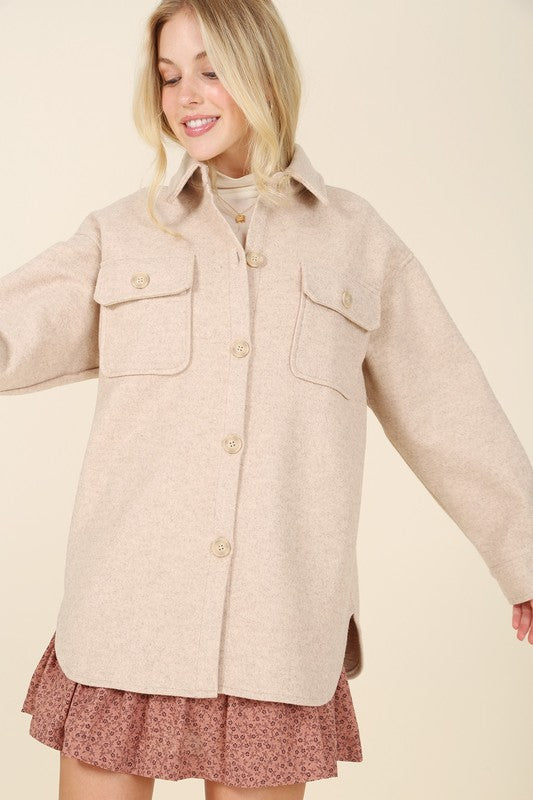 Bashful Babe Light Beige Shacket with Pockets