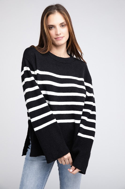 Hey Pumpkin Ribbed Hem Stripe Sweater