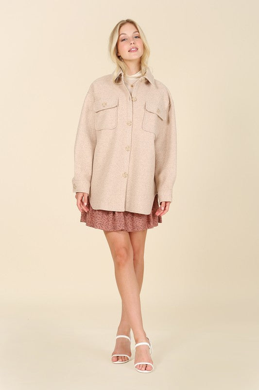 Bashful Babe Light Beige Shacket with Pockets