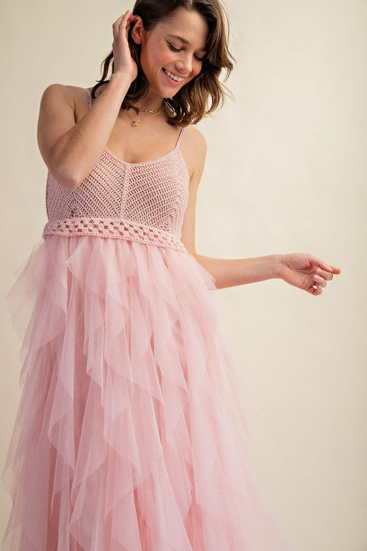 Lovely Lady Tulle Midi Crochet Dress