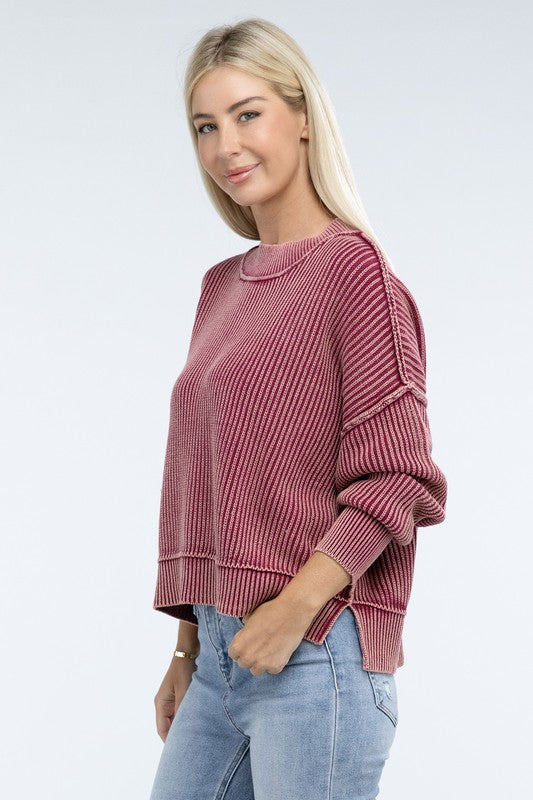 90's Babe Washed Side Slit Oversized Cropped Sweater