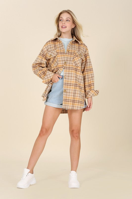 Pumpkin Spice Plaid Shacket with Pockets