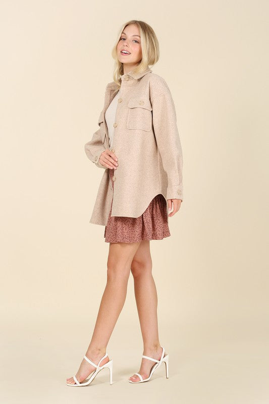 Bashful Babe Light Beige Shacket with Pockets