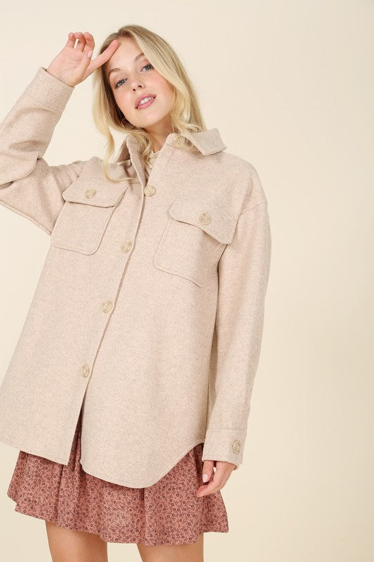 Bashful Babe Light Beige Shacket with Pockets