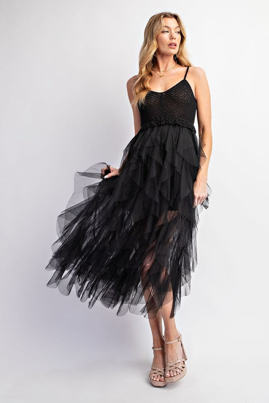 Lovely Lady Tulle Midi Crochet Dress