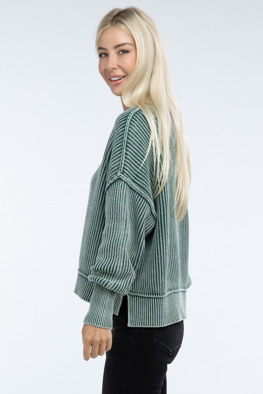 90's Babe Washed Side Slit Oversized Cropped Sweater