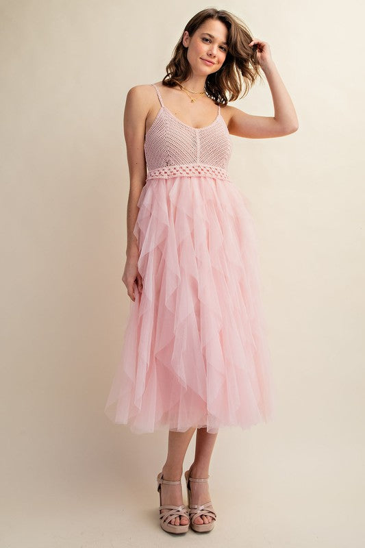 Lovely Lady Tulle Midi Crochet Dress